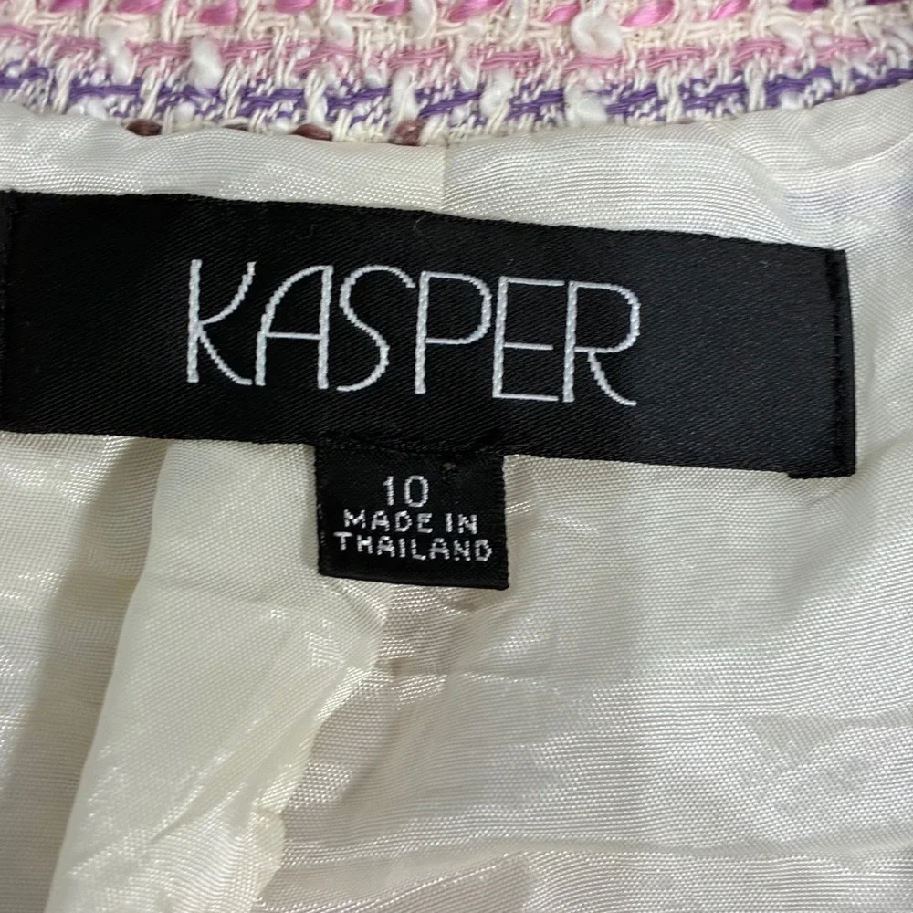 Kasper‎ Tweed Skirt Suit Womens 10 Pink Purple Open Jacket Career Wear